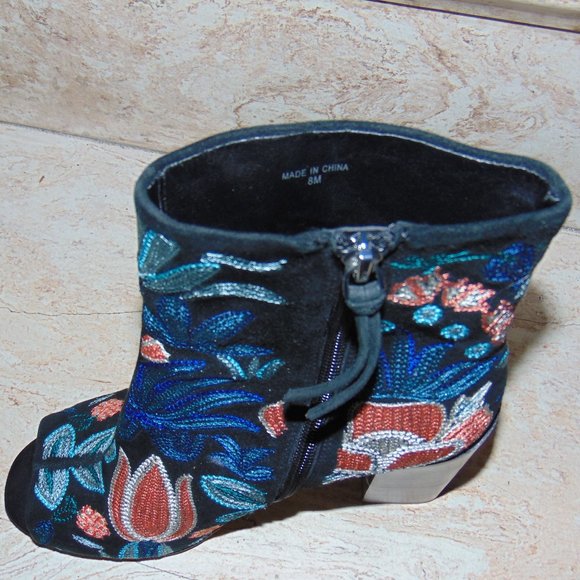 Rebecca Minkoff Black Teal Peach Billie Floral Embroidered Peep Toe Bootie Sz 8M - Picture 6 of 9